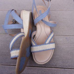Born Cascade Light Blue W Fabric Comb Low Espadrille Sandals Size 8